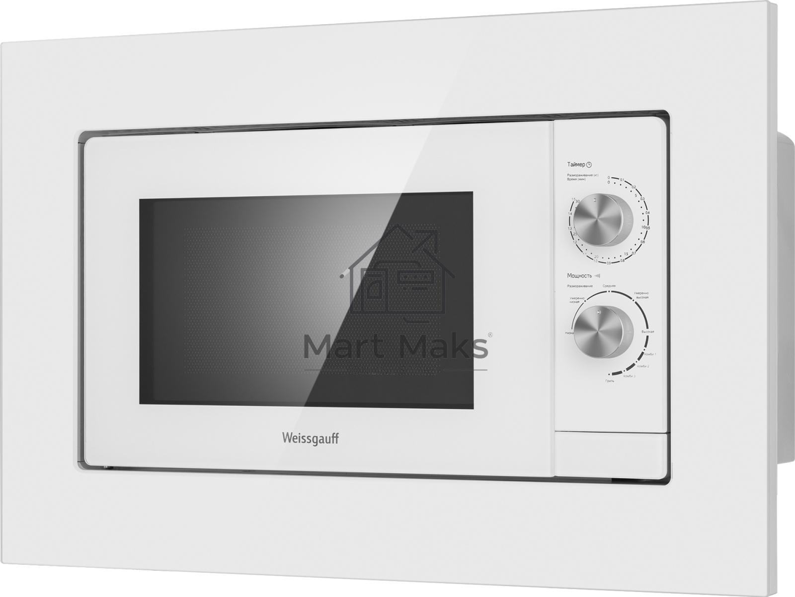Микроволновая печь встраиваемая Weissgauff HMT-2012GRILL белый, 20 л, 700 Вт, переключатели - поворотный механизм