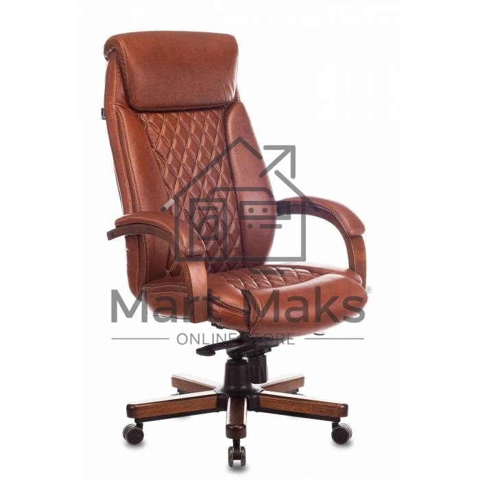 Кресло руководителя Бюрократ T-9924WALNUT светло-коричневый Leather Eichel, кожа, с подголов. крестовина металл/дерево