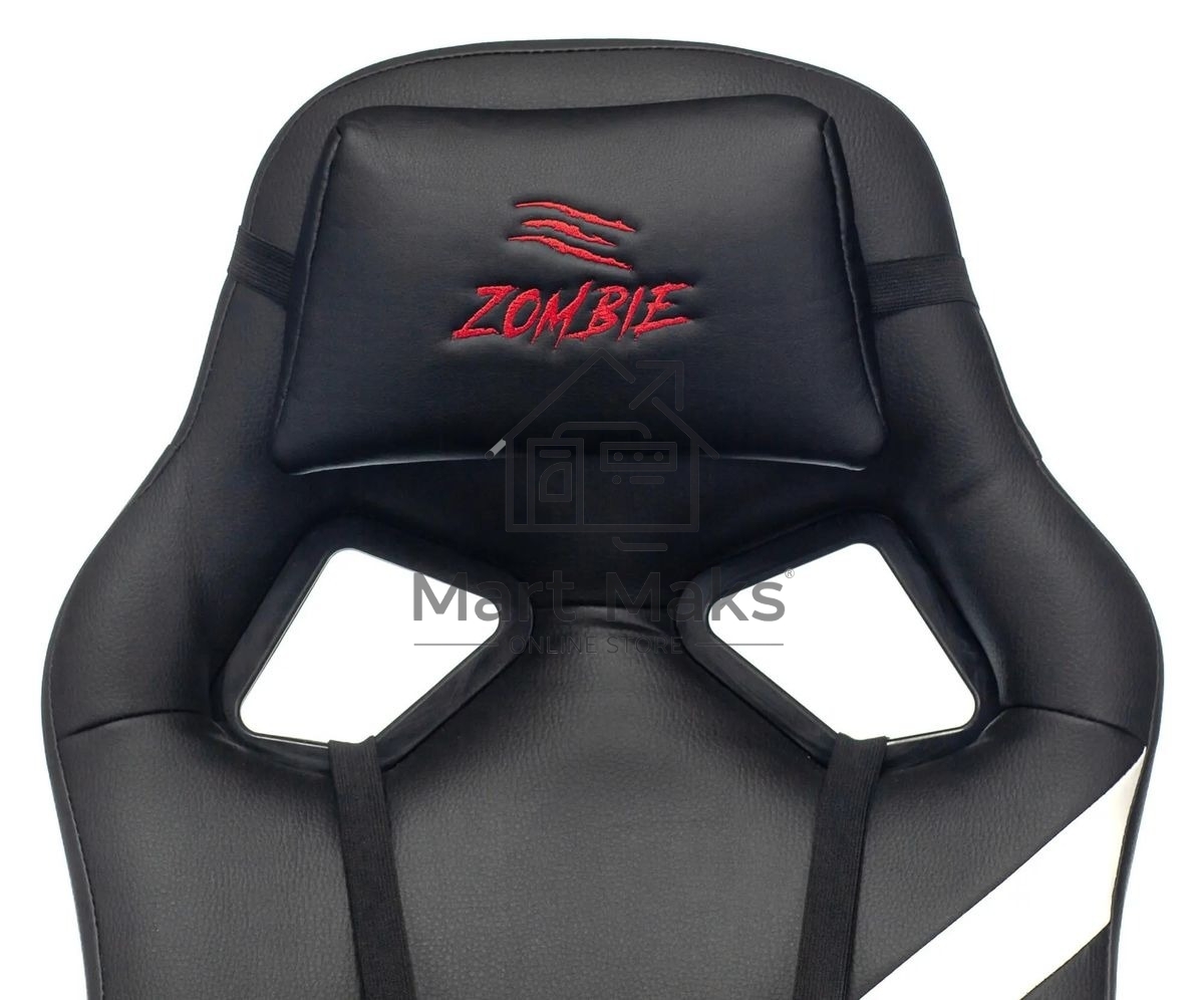 Кресло игровое Zombie DRIVER черный/белый, искусственная кожа, с подголов. крестовина пластик