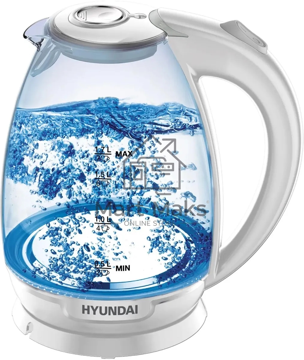 Чайник электрический Hyundai HYK-G2409 1.7л. 2200Вт белый/серебристый (корпус: стекло)