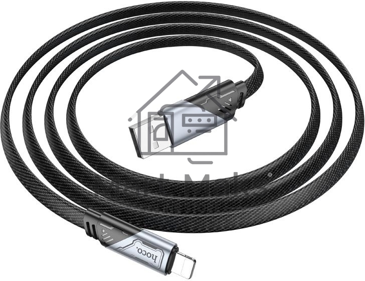 Кабель Hoco U119 Machine iP USB (m)-Lightning (m) 1.2м черный плоский коробка