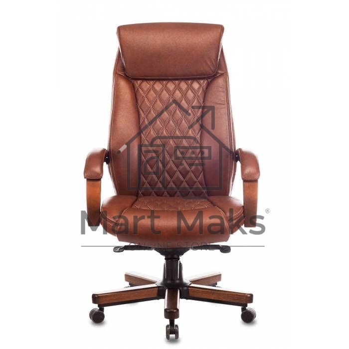Кресло руководителя Бюрократ T-9924WALNUT светло-коричневый Leather Eichel, кожа, с подголов. крестовина металл/дерево