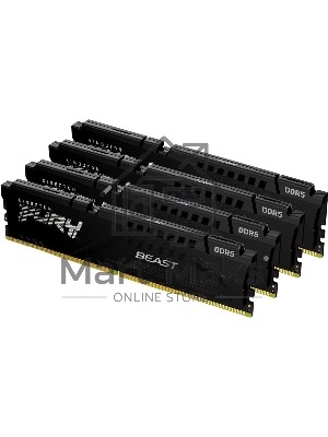 Оперативная память Kingston Fury Beast, DDR5, 128Gb (4x32Gb), 5200MHz, CL40, DIMM, радиатор, черный