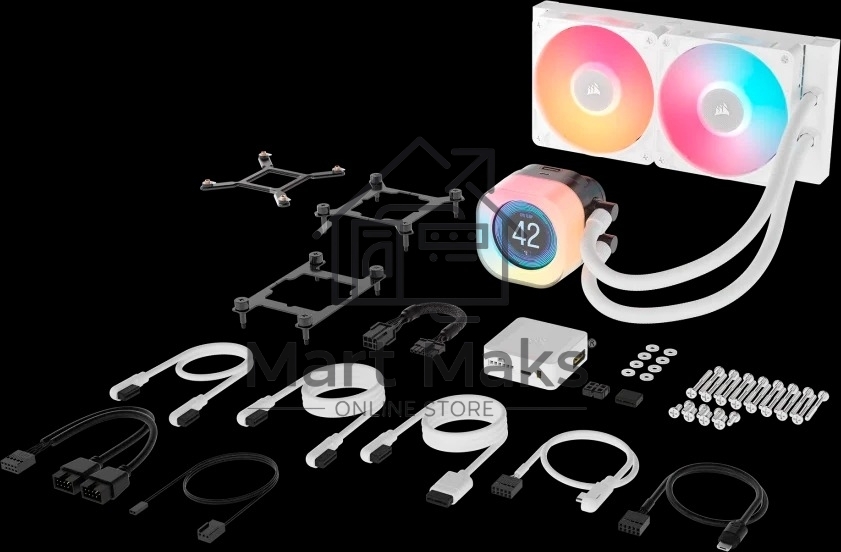 Система жидкостного охлаждения Water Cooling System Corsair iCUE LINK TITAN 240 RX LCD (240mm, белый, RGB/ Fans: 2x120mm, 73.5CFM, 36dBA, 2100RPM/ S: 1851, 1700, AM5, AM4)
