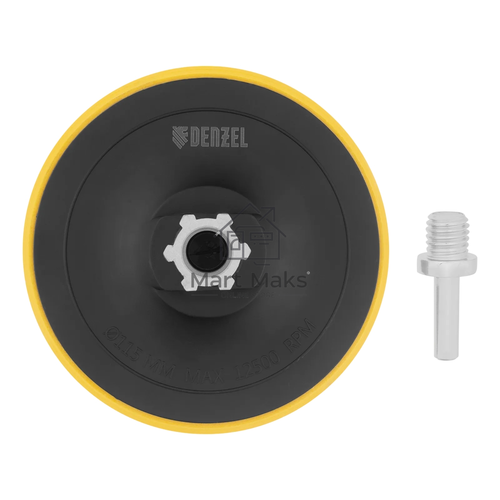 Тарелка опорная Denzel для дрели и УШМ с липучкой, 115 мм, стандартная, с адаптером c М14 на d8