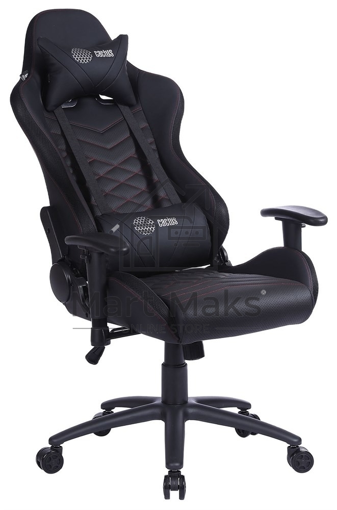 Кресло игровое Cactus CS-CHR-0099BLR черный/красный, сиденье черный/красный, эко.кожа, с подголов. крестовина металл, пластик черный