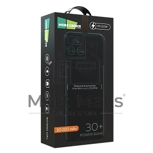 Портативный аккумулятор More choice (4620202550637) PB55-30 с кабелем 1USB 3.0A 22.5W PD - 30000mAh черный