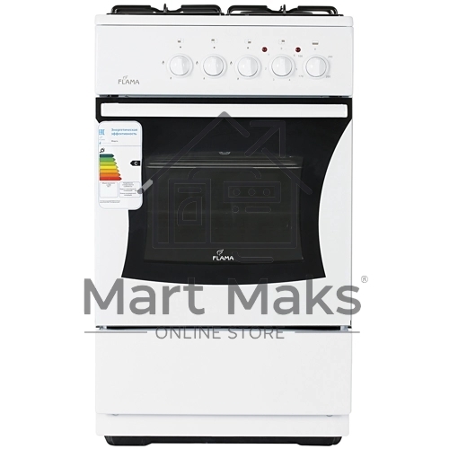 Плита комбинированная Flama RK 23-105 W белый, конфорок 4 шт, духовка 50 л, 50 см x 85 см x 60 см