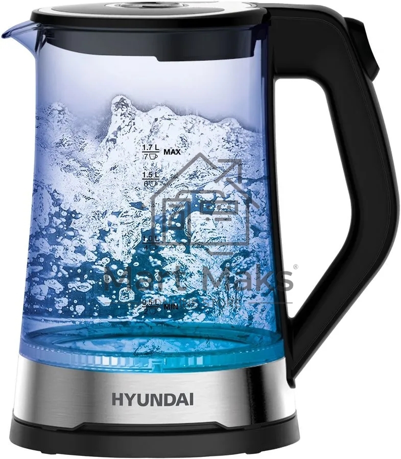 Чайник электрический Hyundai HYK-G3401 1.7л. 2200Вт черный/серебристый (корпус: стекло)
