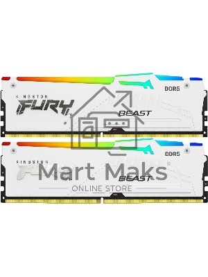 Оперативная память Kingston Fury Beast, DDR5, 32Gb (2x16Gb), 5200MHz, CL40, DIMM, с радиаторами, RGB, белый