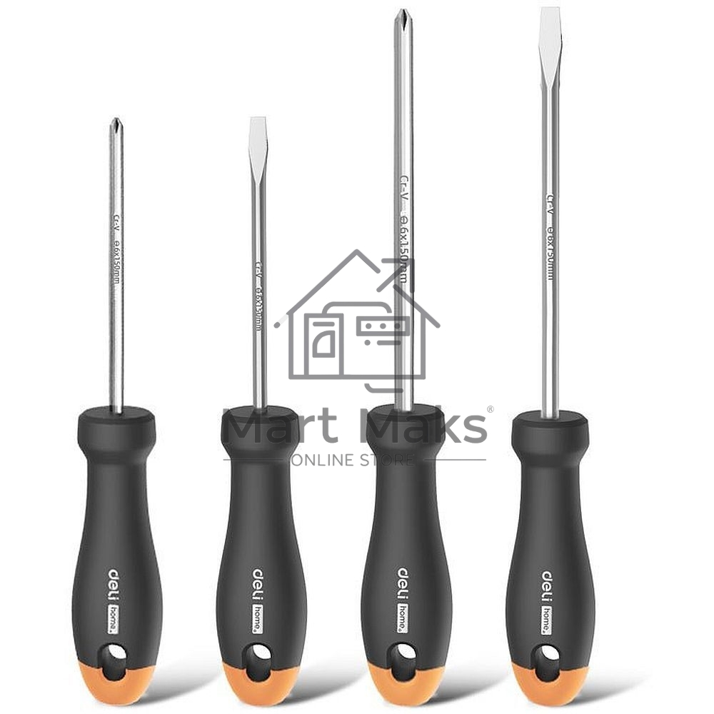 Набор отверток Home Series Gray Deli HT1004C 4шт SL5x100+SL6x150+PH1x100+PH2x150, эксклюзивный дизайн, рукоятка из высококачественного софттач пластика