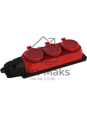 Колодка каучуковая ЭРА 3-м с заземл. 16А IP44 красн.