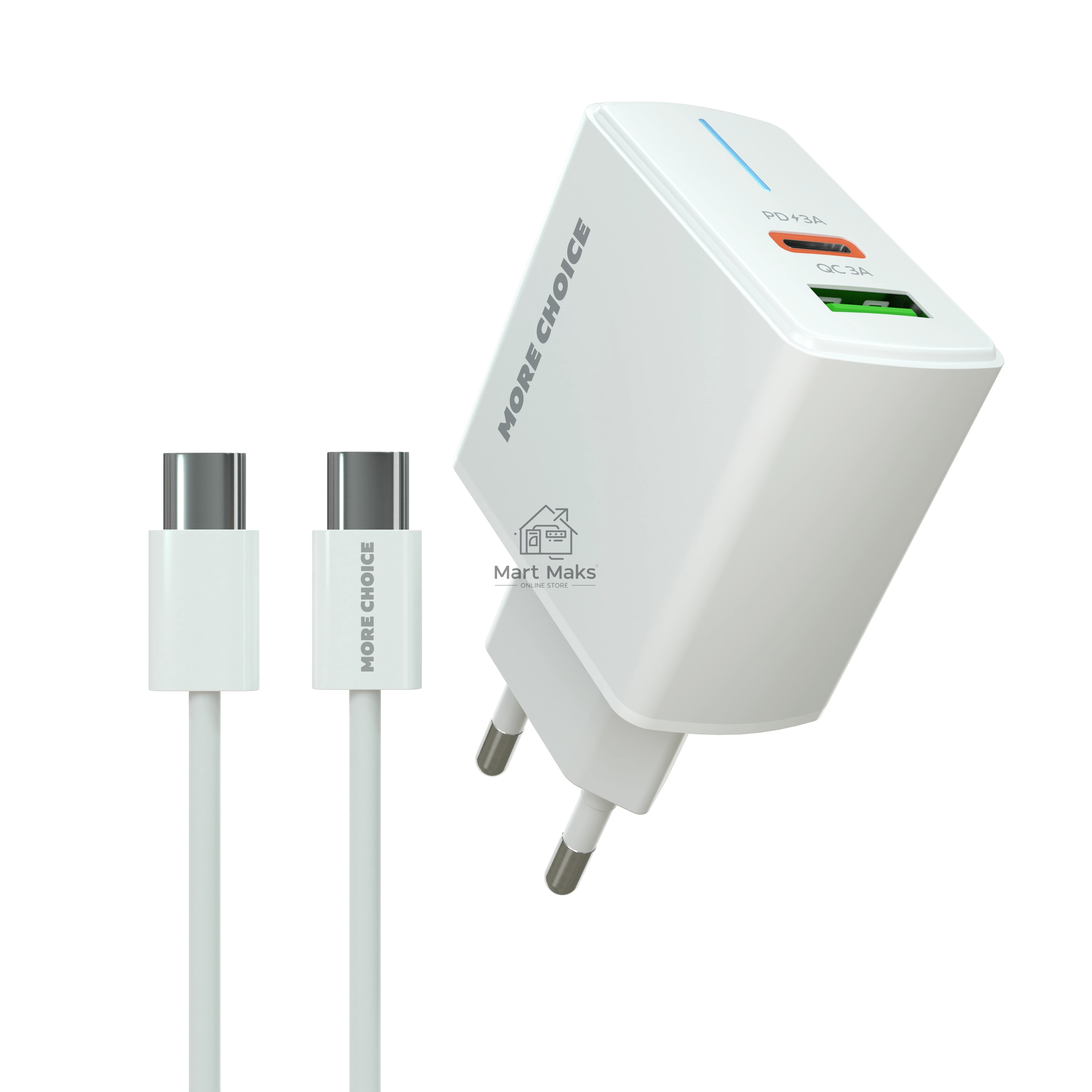 Зарядное устройство MORE CHOICE (4620202551252) NC61a белый - 1USB+1USB-C 3.0A PD 20W+QC3.0 быстрая зарядка для Type-C