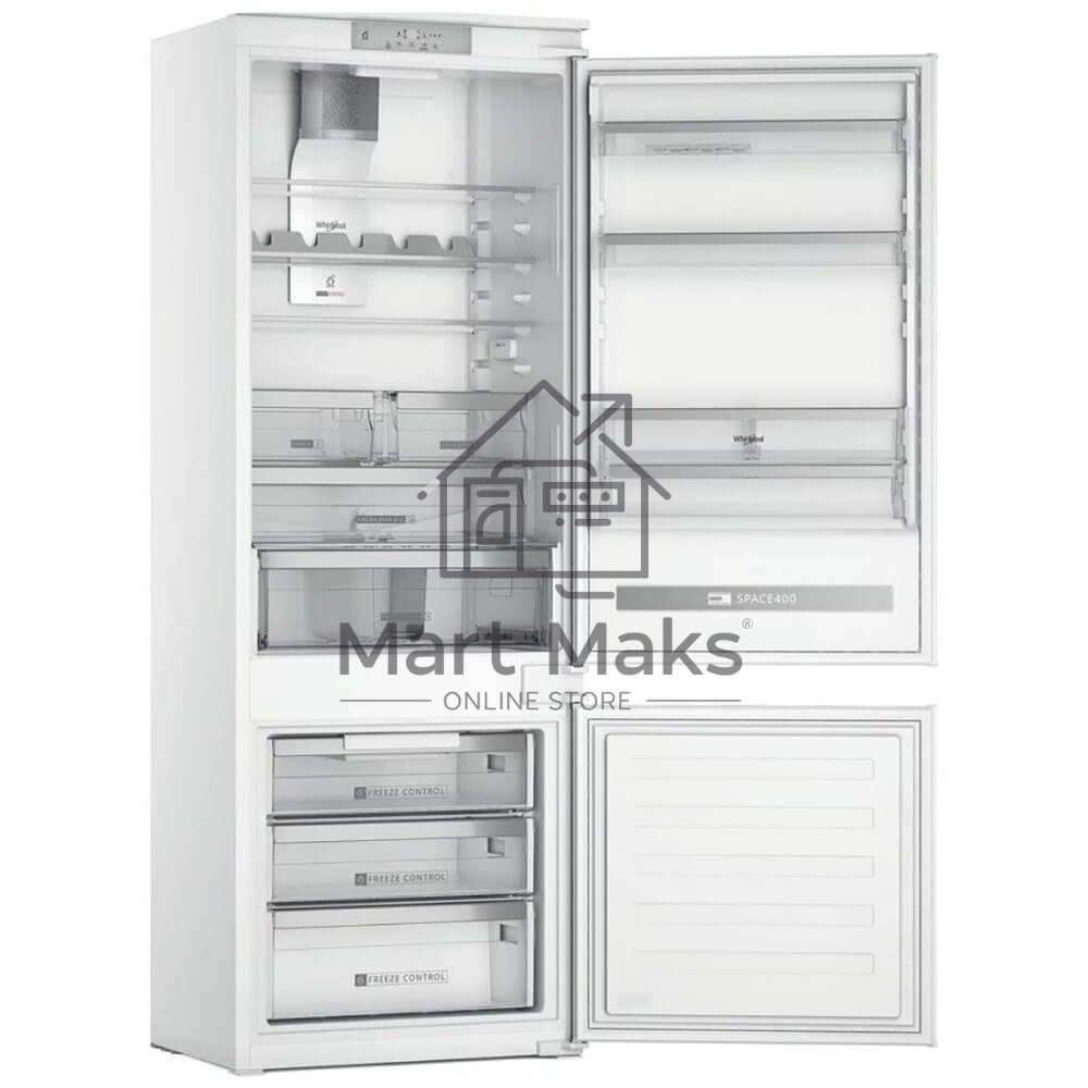 Встраиваемый холодильник Whirlpool SP40812EU2 70 см, 193.5х54.3х69 см, 299/101 л, зона свежести, сенсорное управление, технология 6 SMYSL FreshControl, перенавешиваемые дверцы, скользящие направляющие, Италия