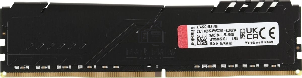 Оперативная память Kingston Fury Beast, DDR4, 16GB (1x16GB), 3200MHz, CL16, DIMM, с радиатором, черный