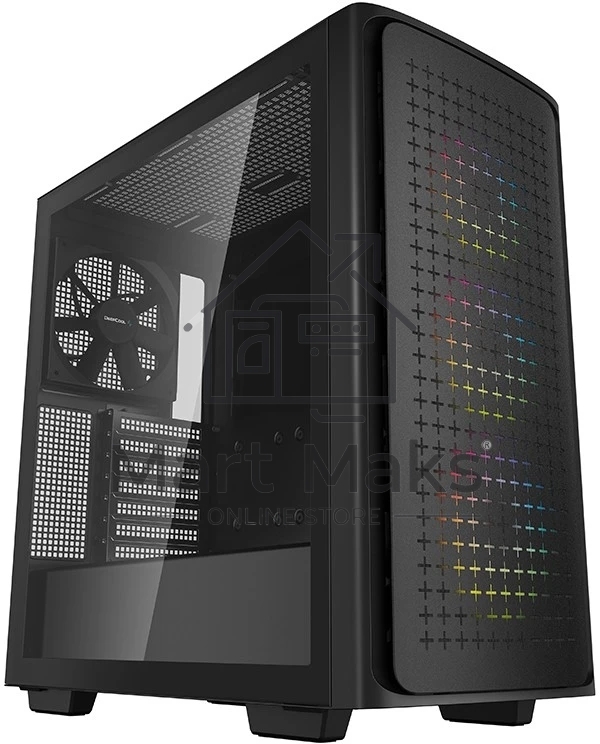 Компьютерный корпус Deepcool CK560 без БП, боковое окно (закаленное стекло), 3xARGB LED 120мм вентилятора спереди и 1x140мм вентилятор сзади, черный, ATX