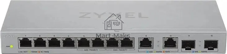 Коммутатор Zyxel XGS1010-12-ZZ0102F 8x1Гбит/с 2x2.5Гбит/с 2SFP+ неуправляемый
