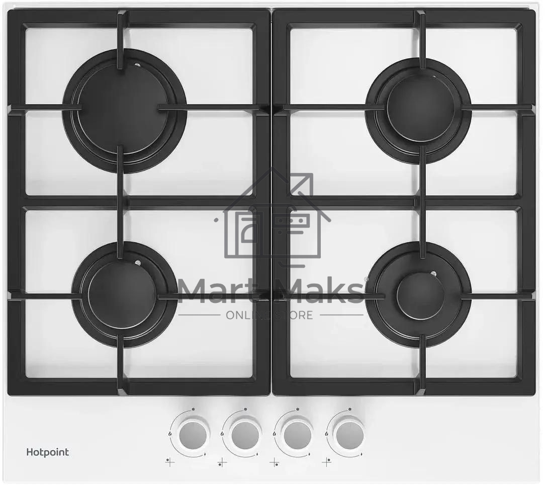 Газовая варочная поверхность Hotpoint HG 61F/WH, 4 конфорки, закаленное стекло, 7400 Вт