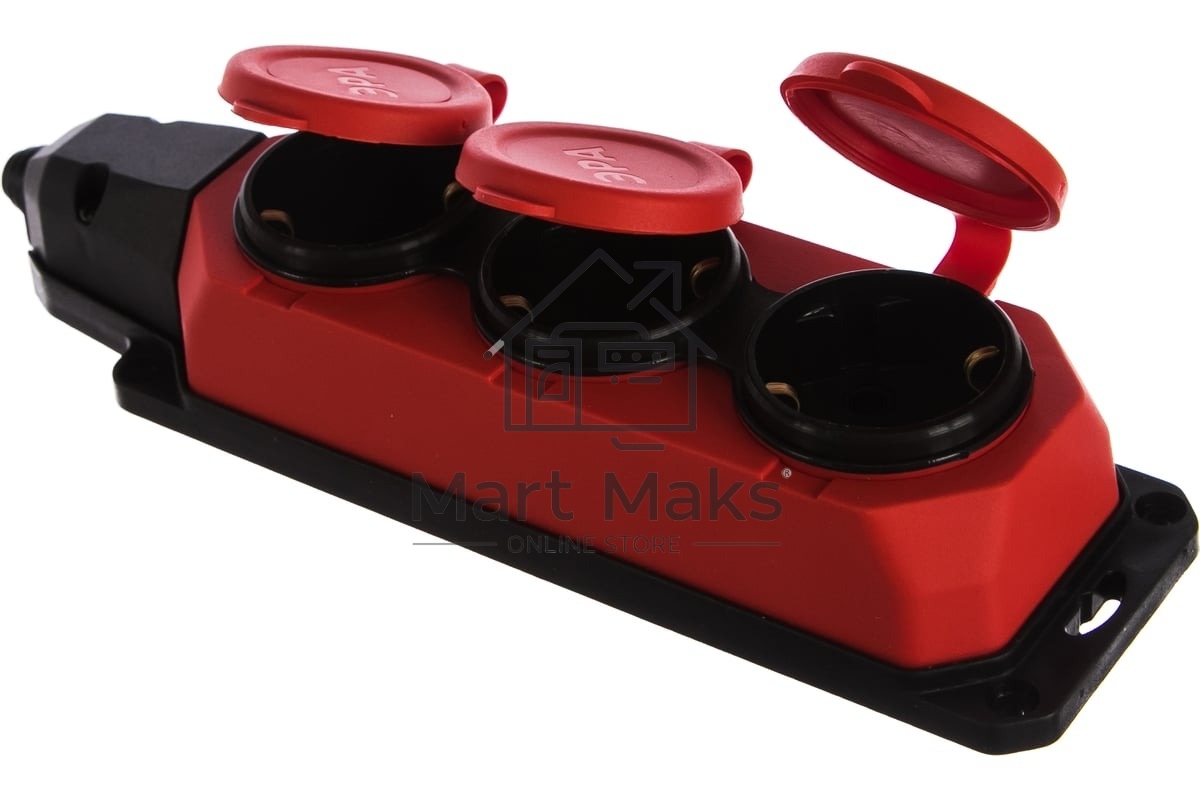 Колодка каучуковая 3-м с заземл. 16А IP44 красн. ЭРА Б0044552