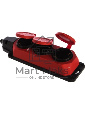 Колодка каучуковая ЭРА 3-м с заземл. 16А IP44 красн.