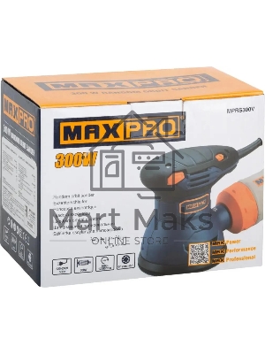 Шлифмашина эксцентриковая MAX-PRO 300 Вт, 5000-12000 об/мин, 125 мм, 1,2 кг, липучка, пылезащищенный выключатель, коробка