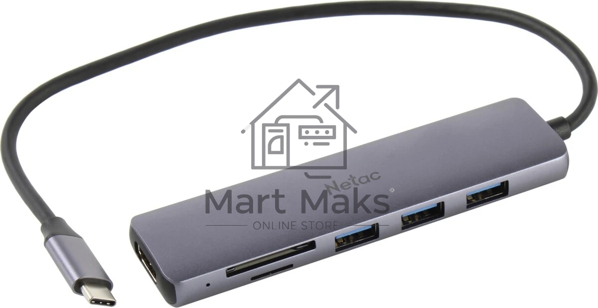 USB-концентратор Netac USB Hub WF14, 6in1 Type-C to 3xUSB3.0 + 1xHDMI(4k/30Hz) + microSD + SD