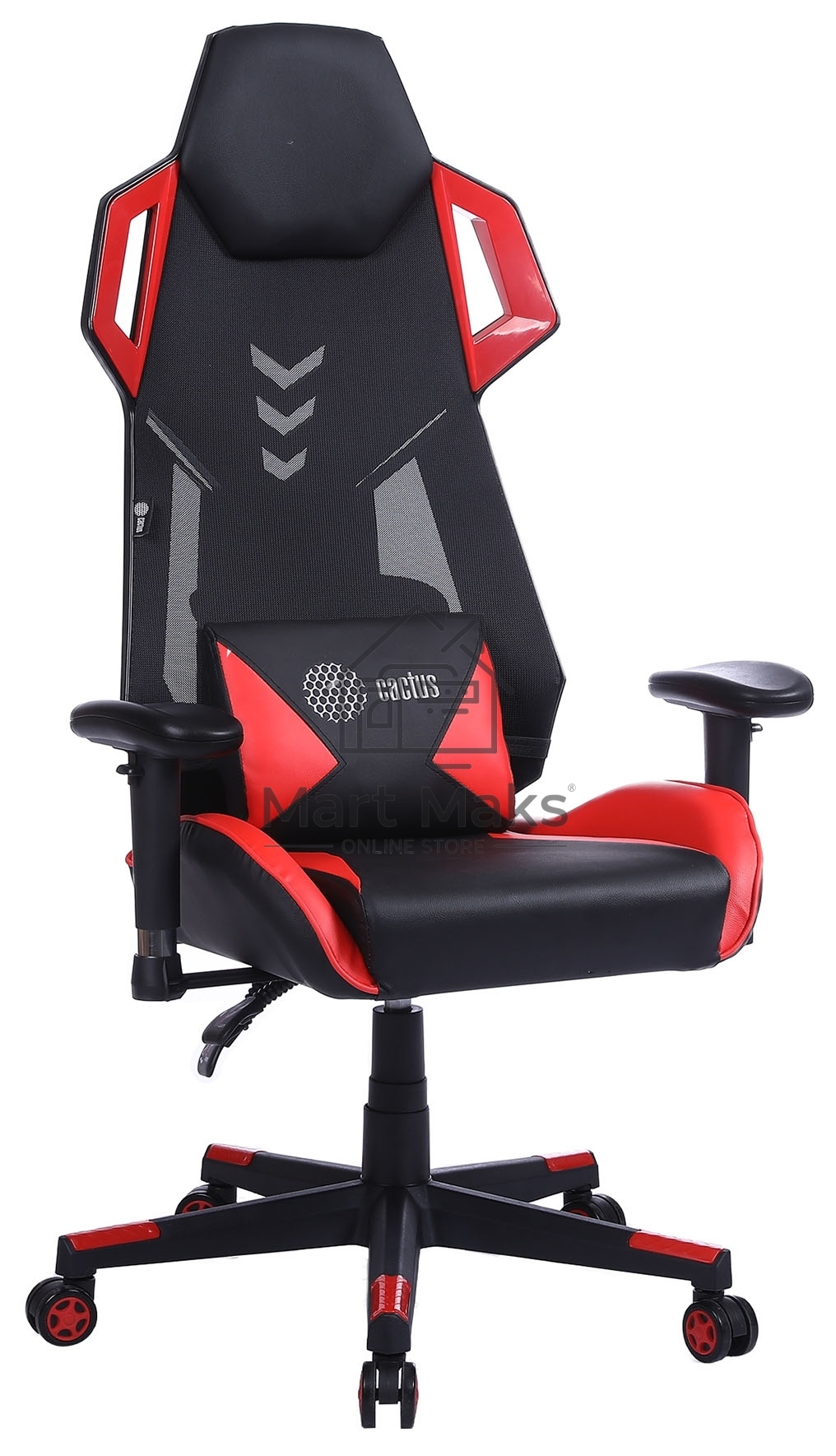Кресло игровое Cactus CS-CHR-090BLR черный/красный, сиденье черный/красный, эко.кожа/сетка, крестовина пластик, пластик черный