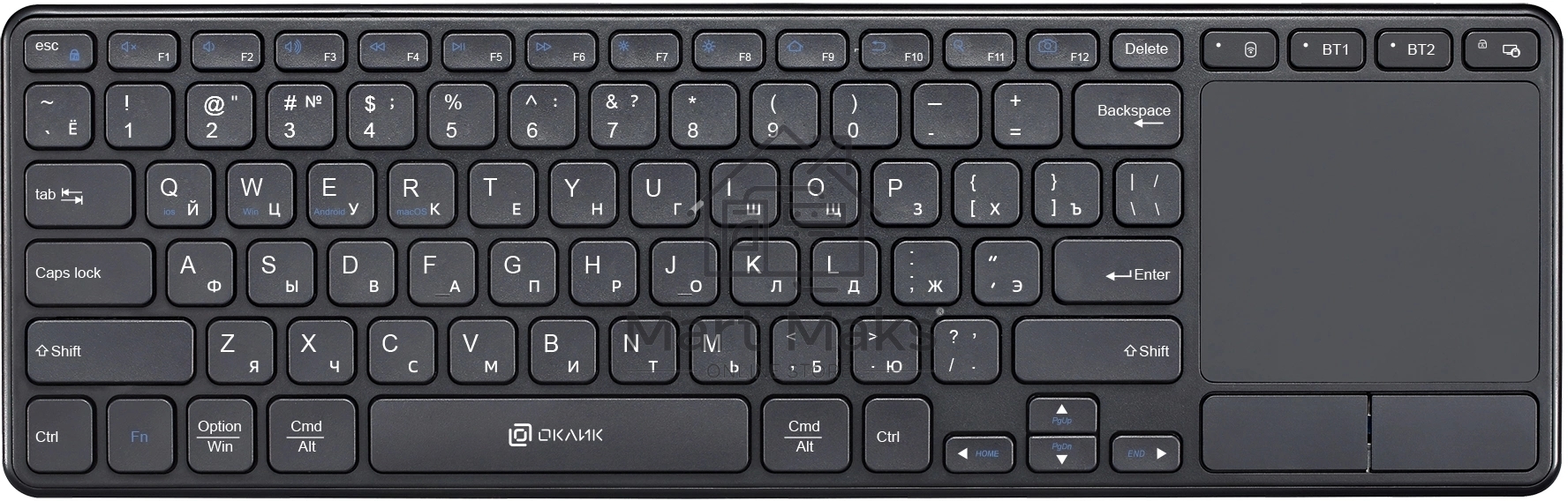 Клавиатура Оклик K614W черный USB беспроводная slim Multimedia Touch (1979327)