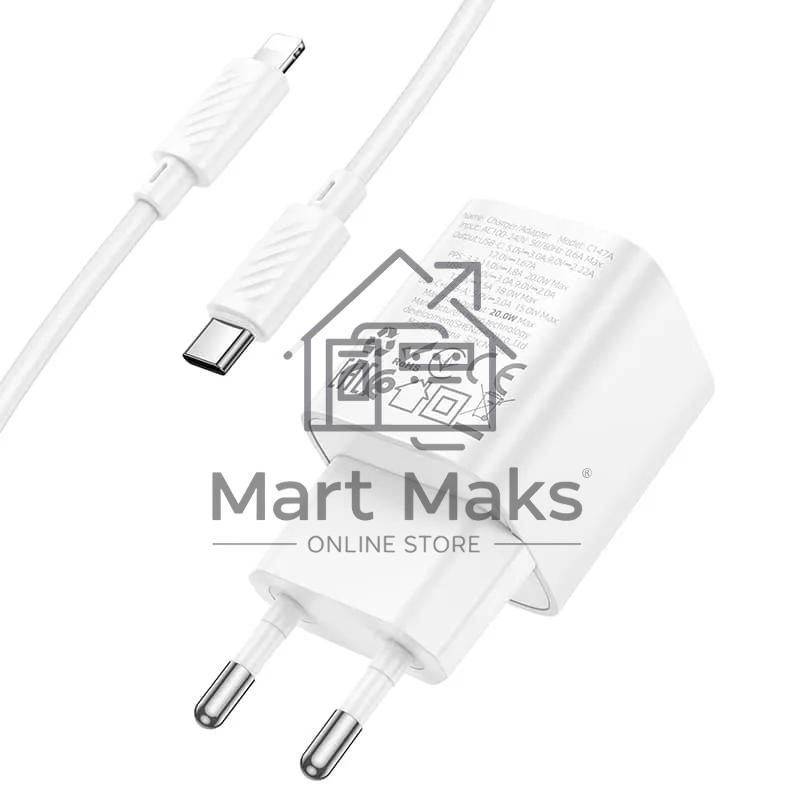 Сетевое зарядное устройство HOCO C147Aai 1USB+1Type-C 3.0A QC3.0 PD 20W, White