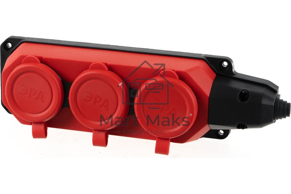 Колодка каучуковая 3-м с заземл. 16А IP44 красн. ЭРА Б0044552