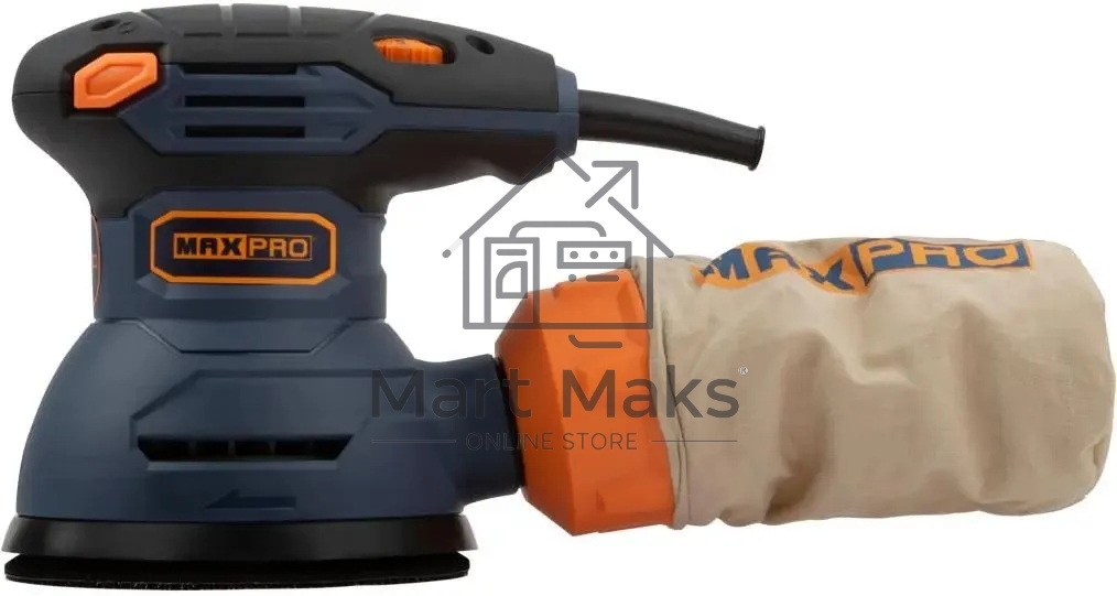 Шлифмашина эксцентриковая MAX-PRO 300 Вт, 5000-12000 об/мин, 125 мм, 1,2 кг, липучка, пылезащищенный выключатель, коробка