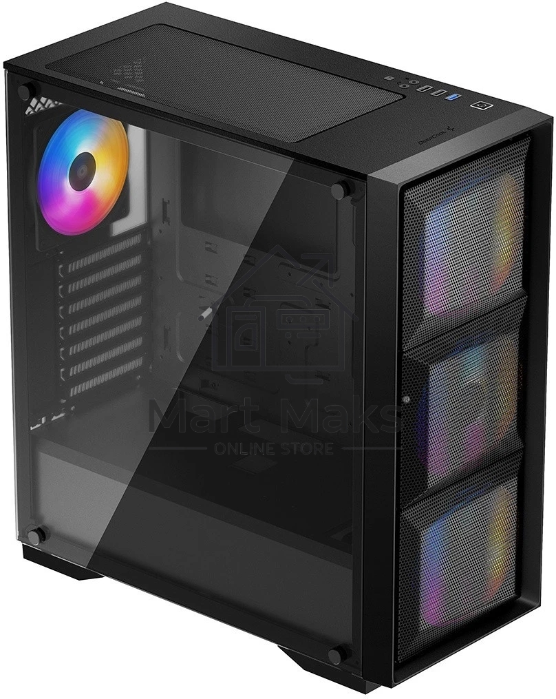Компьютерный корпус Deepcool MATREXX 50 MESH 4FS без БП, боковое окно (закаленное стекло), 3xColor LED 120мм ветилятора спереди, 1xColor LED 120мм ветилятор сзади, черный, ATX