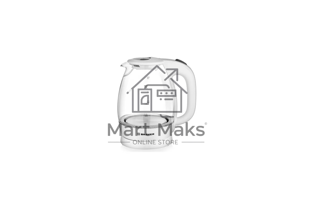 Чайник электрический BRAYER BR1013WH, 2200 Вт, 1.8 л, высокопрочное стекло, подсветка, автоотключение, моющийся фильтр