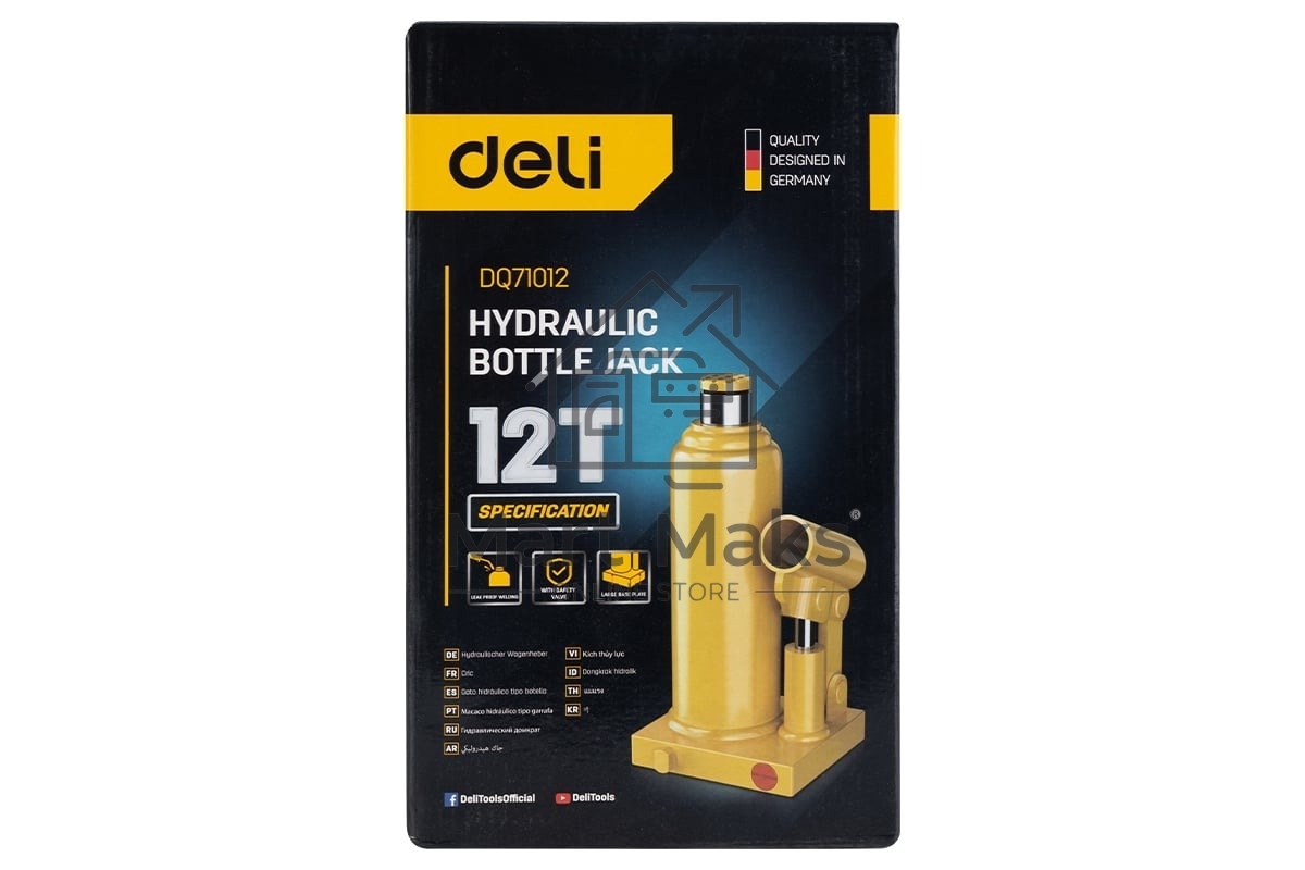 Домкрат бутылочный гидравлический Deli DQ71012 макс.грузоподъемность 12 т