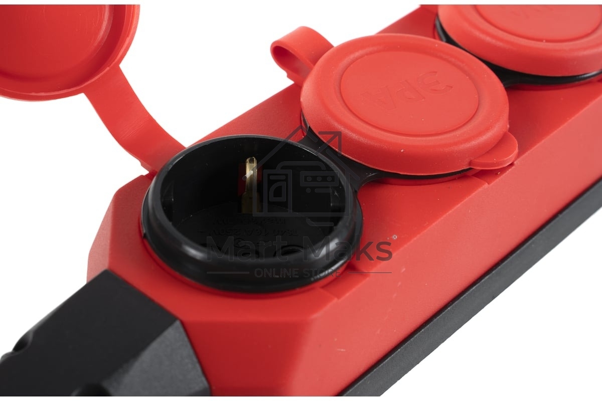 Колодка каучуковая 3-м с заземл. 16А IP44 красн. ЭРА Б0044552