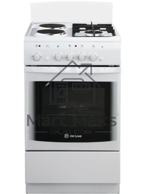 Плита комбинированная De Luxe 506022.03гэ(щ) ЧР-030 белый/черный, конфорок газовых 2 шт и электрических 2 шт, духовка 54 л, 50 см x 85 см x 60 см