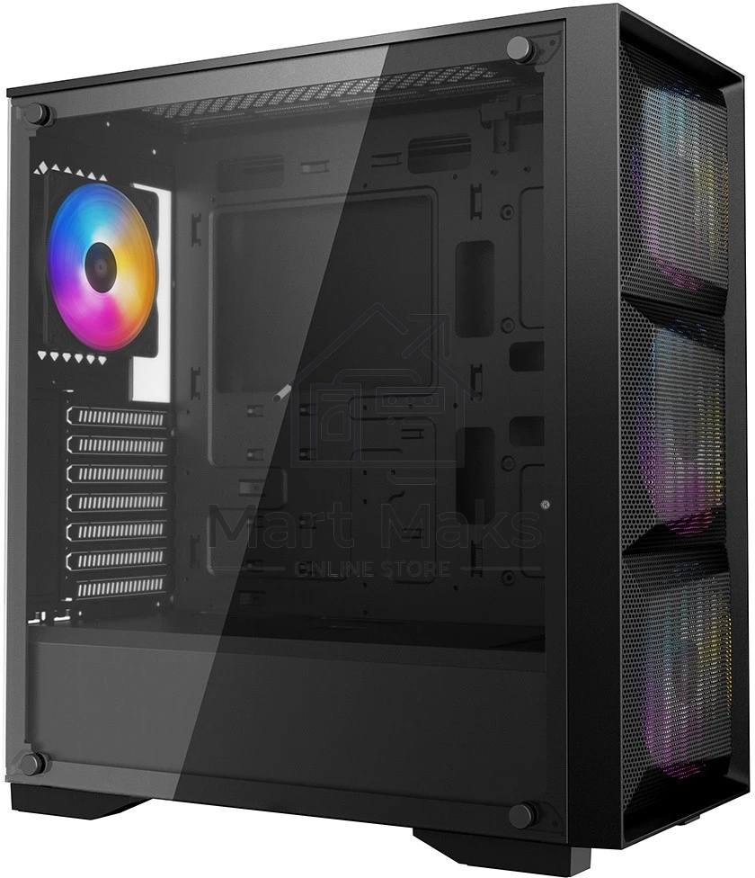 Компьютерный корпус Deepcool MATREXX 50 MESH 4FS без БП, боковое окно (закаленное стекло), 3xColor LED 120мм ветилятора спереди, 1xColor LED 120мм ветилятор сзади, черный, ATX