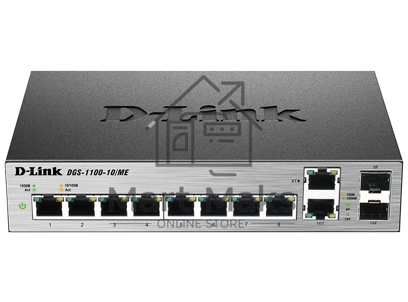 Коммутатор D-Link DGS-1100-10/ME/A2A, 8×1 Гбит/с + 2×1 Гбит/с Combo, настраиваемый