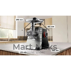 Мясорубка электрическая Bosch Series 8 MFWS835M черный, 2500 Вт, 4.5 кг/мин, реверс, защита от перегрузки, металлический лоток, насадки - 6