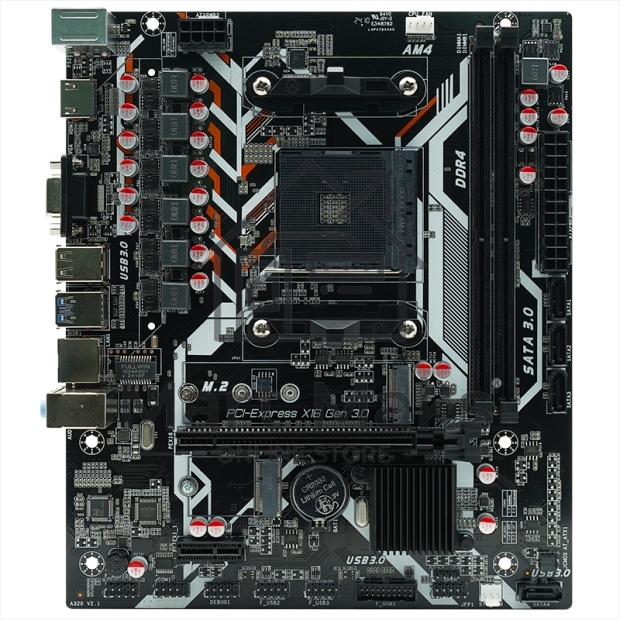 Материнская плата AFOX A320D4-MA5-V2, Socket AM4, AMD A320, 2xDDR4, 4xSATA, 1xM.2, 1xPCIe 3.0 x16, 1xPCIe x1, 1xHDMI, 1xVGA, 1x 1Gb LAN, 2xUSB-A 3.0, 2xUSB-A 2.0, 3x3.5 мм, 5.1, mATX
