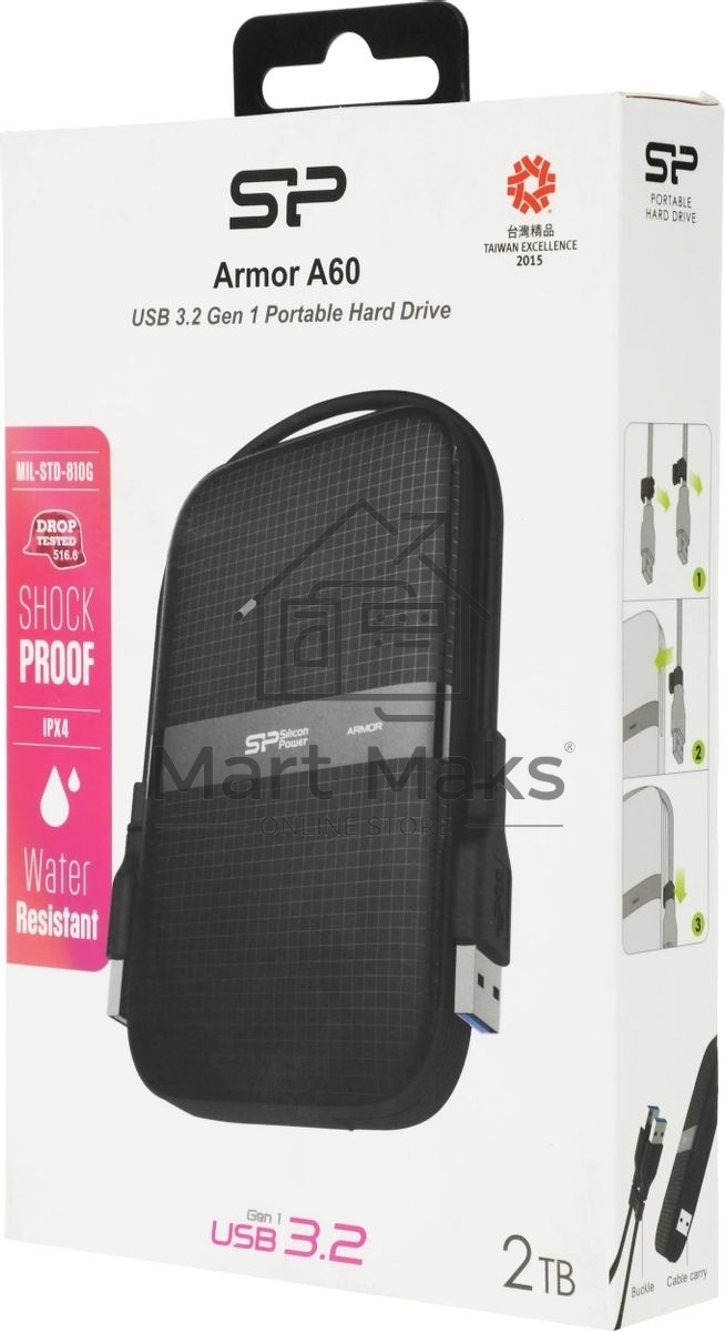Внешний жесткий диск SILICON POWER Armor A60 2TB External HDD, 2.5