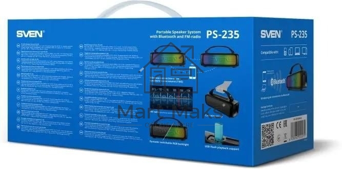 Портативная колонка SVEN PS-235 черный 12W 2.0 BT 3600mAh (SV-022075)