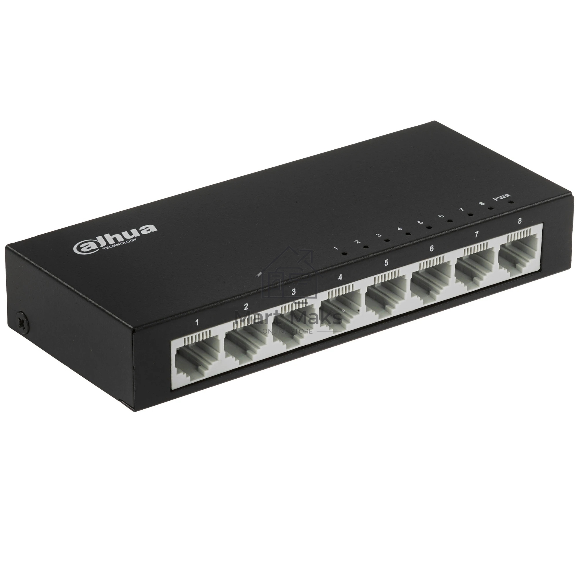 Коммутатор 8-в-1 Dahua DH-PFS3008-8ET/8 портов до 100 Мбит.с/коммутация до 1.6 Gbит.с/неуправляемый/Plug & Play/черный (DH-PFS3008-8ET)