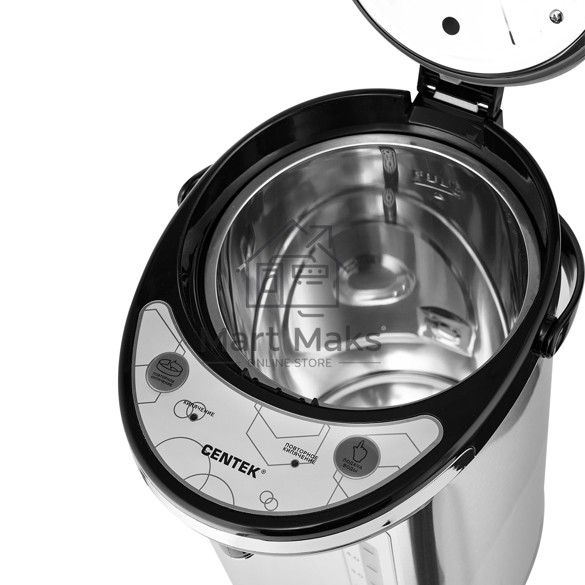 Термопот Centek CT-1084 сталь, 6.0 л, 750 Вт, 2 способа подачи воды, двойная защита от перегрева