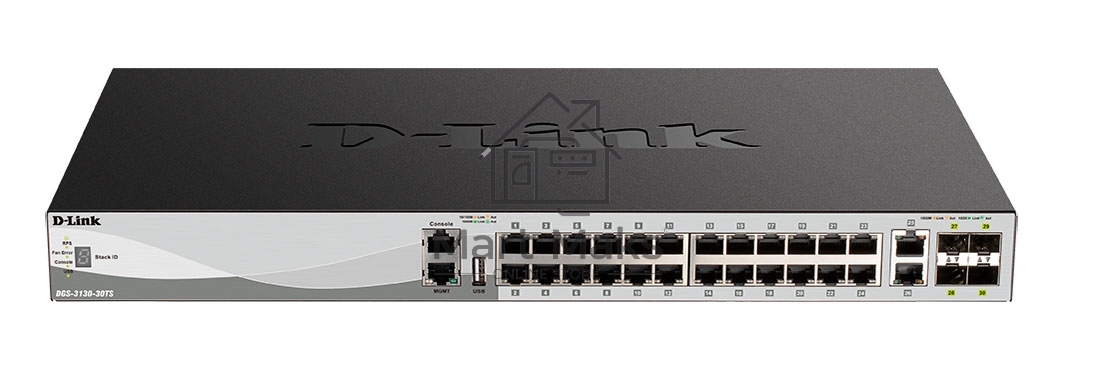 Коммутатор D-Link DGS-3130-30TS/B1A, 24×1 Гбит/с + 2×10 Гбит/с Base-T + 4×10 Гбит/с SFP+, управляемый