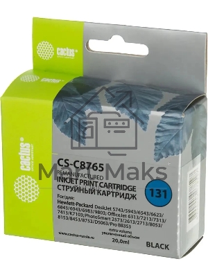 Картридж струйный Cactus CS-C8765 №131 черный (20 мл) для HP DJ 5743/5943/6543/6623/6843/6943/6983/9803/7213/7313/7413/K7103/PS 2573/2613/2713/8053/8153/8453/8753/D5063/Pro B8353