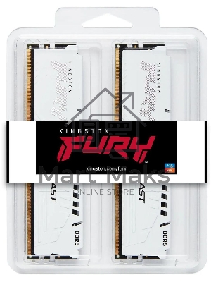 Оперативная память Kingston Fury Beast, DDR5, 32Gb (2x16Gb), 5600MHz, CL40, DIMM, с радиатором, белый