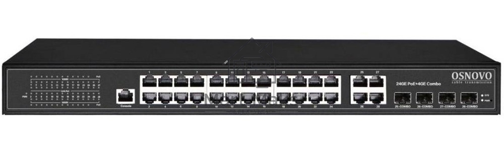 Коммутатор OSNOVO SW-8244/L(400W), 24×1 Гбит/с PoE + 4×1 Гбит/с Комбо (RJ45/SFP), управляемый