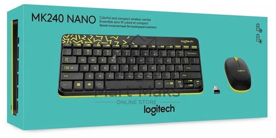 Комплект беспроводной клавиатура+мышь Logitech MK240 Black/Yellow (920-008198)
