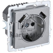 Розетка 1-местная IEK BRITE РЮш10-1-БрА (BR-R14-16-U21-D21-K47) с заземлением, с защитными шторками, 16А, с USB A+A 5В 2,1А, алюминий